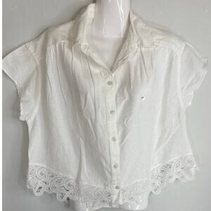 American Eagle Oversized Resort Lace Cutout Shirt Women’s XS White Button Up NWT